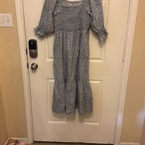 Madewell Blue and White floral Smocked Midi Sundress M